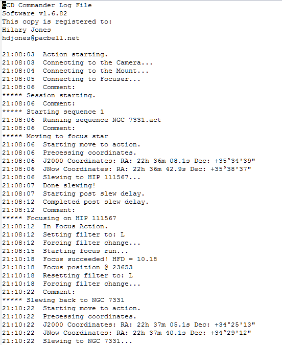 24 CCD Commander's log.png - After the session is done, the log tells me how well it worked out.